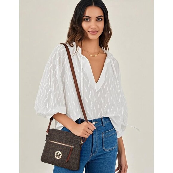 Women's Vegan Leather Crossbody Bag Medium with Multiple Pockets for Travel - Picture 2 of 7